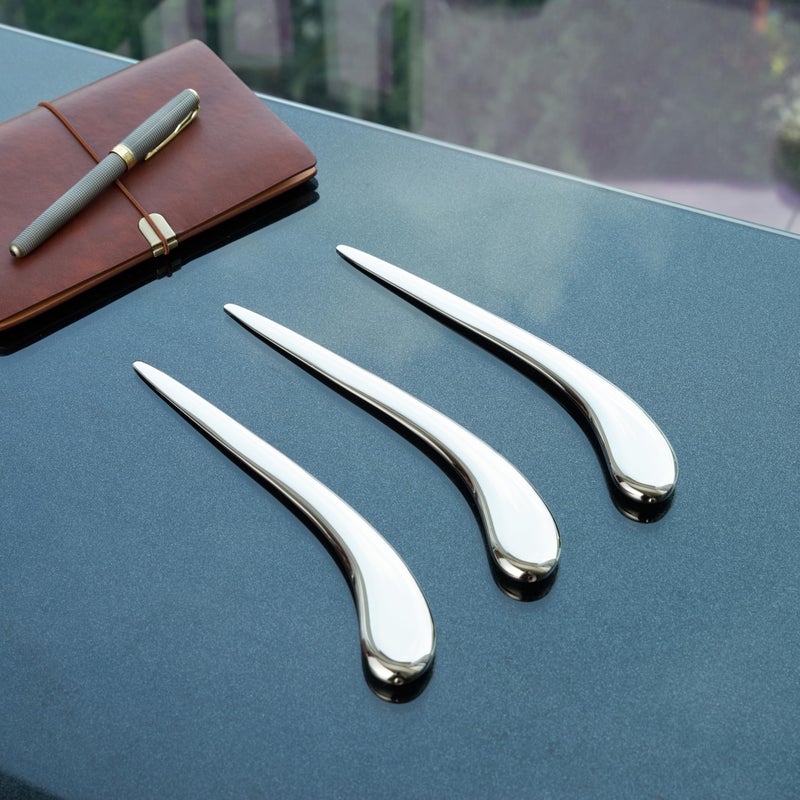 Natico Originals Non-Tarnishing Silver Contemporary Home and Office Desktop Letter Opener, Sleek Curved Edge Comfortable Grip, Paperweight (30-364) - Image 4